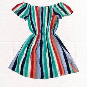Lane Bryant Womens Striped Multicolor Dress Fit Flare Out Shoulder Size 22/24.